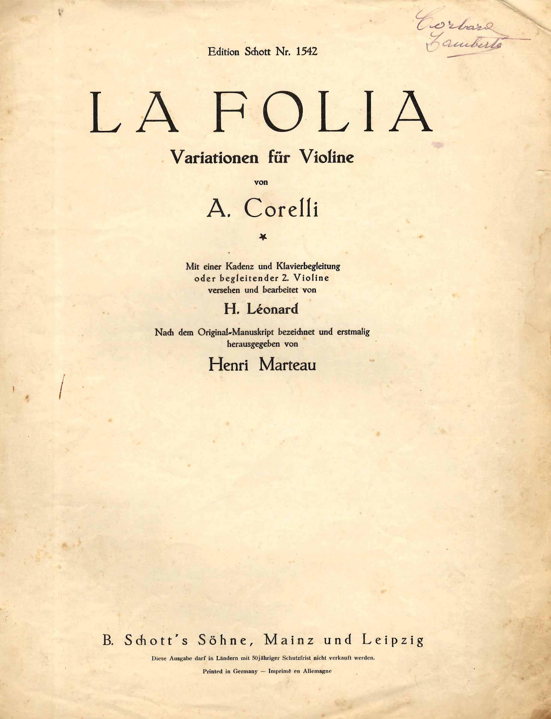 La Folia. Variationen fur Violine